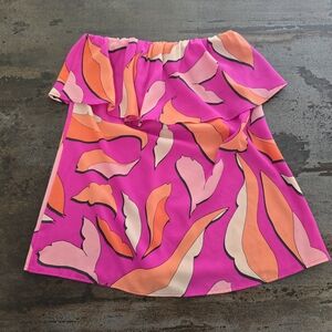 Tyche Pink and Orange Patterned Top, ibrant, abstract leaf-like print Size Small